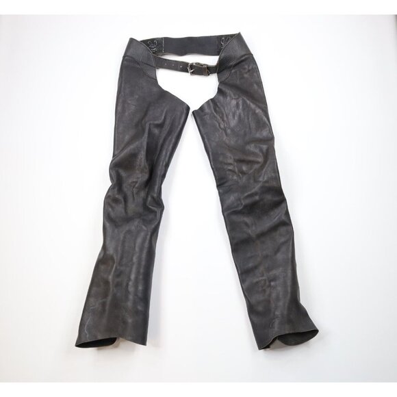 Vintage 70s Streetwear Mens 34 36 Distressed Backless Leather Chaps Motorcycle